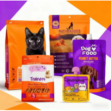 Custom Smell- Proof 1kg 3kg 5kg Pet Dog Cat Food Flat Bottom Bag 8 Sides Sealing Mylar Bag Plastic P